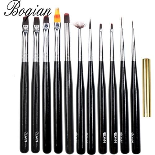 BQAN 11Style Black Wood Handle Nail Art Painting Draw Brush With Cap Professional Acrylic UV Gel Nail Polish Manicure Pen Liner