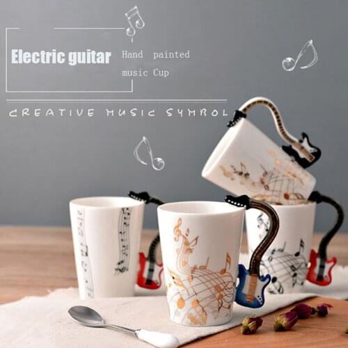 Creative Music Violin Style Guitar Ceramic Mug Coffee Tea Milk Stave Cups with Handle Coffee Mug Novelty Gifts