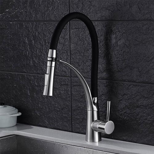 Azeta Brushed Nickel Kitchen Taps Dual Sprayer 2-Function Water Outlet Pull Out Kitchen Faucet Torneira Cozinha AT2288BN