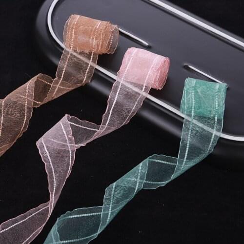 DIY Hair Ribbon Crafts 16 25 40mm Sheer Organza Satin Handmade Petal Wave Edges Solid Colors For Bows Accessories Pink Lace Tape