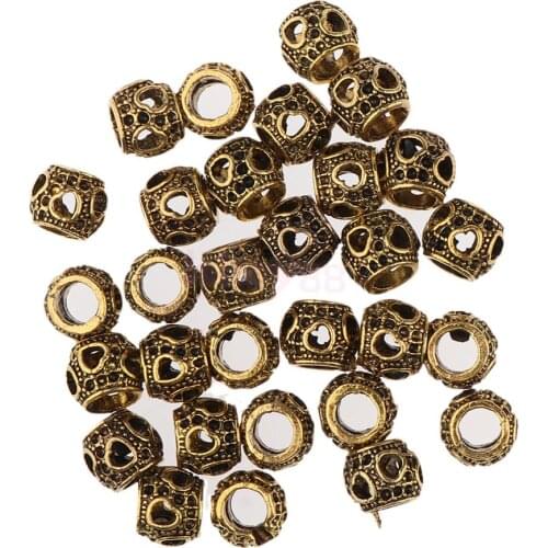 30Pcs/Set Dread Lock Dreadlocks Braiding Beads Copper Metal Cuffs Hair Accessories for Men Women Decoration Filigree Tube