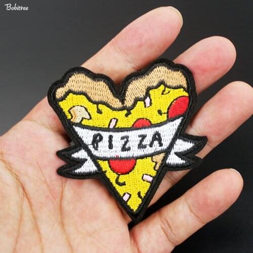 Cute Food Pizza Patch Embroidery Badge Heat Transfers Iron on Appliques Stickers for Kids Jacket Bags Sewing Patchwork