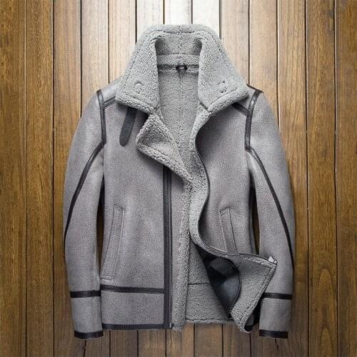 Real Fur Coat Men Winter Genuine Leather Jacket Men Short Vintage Motorcycle Jacket Man Sheep Shearling 2020 7166 KJ3290