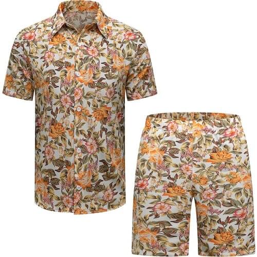 Cody Lundin Mens 2 Pieces Set Digital Printing Button Shirts Fashion Summer Beach Suits