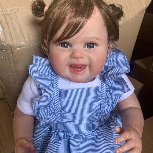 55 CM 3D-Paint Skin Visible Veins Soft Silicone Reborn Baby Doll Toy For Girl Smiling Princess Toddler Bebe Dress Up Alive Gift