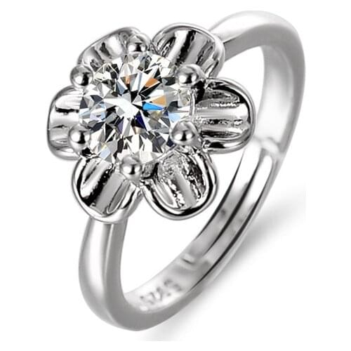 New Arrival Women Ring 925 Silver Jewelry Ornaments with Zircon Gemstone Flower Shape Open Finger Rings for Wedding Party Gift