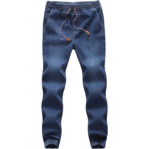 Wholesale 2020 Fashion spring Autumn Causal Elastic Waist wash harem Drawstring leg track loose Denim jeans men plus size 5XL