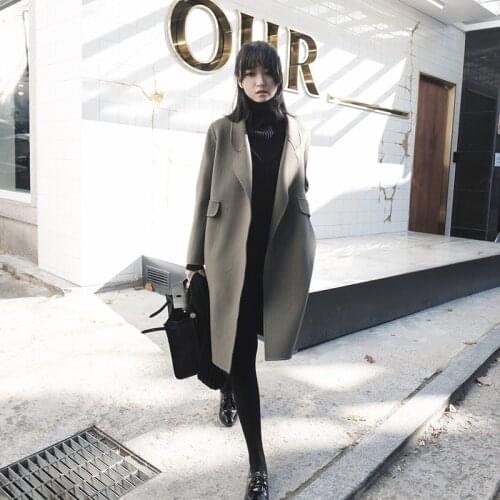 Fashion Open Stitch Womens Long Coats 2020 Fall Winter Turn-down Collar Loose Wool Blend Coat Jacket Office Lady Ladies Coats