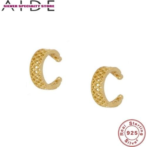 AIDE Retro Hollow Clip Earrings For Women 925 Sterling Silver Gold Earrings 2020 Trend Girl Earrings Jewelry Pendientes Aretes