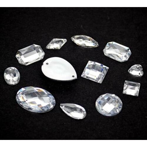 Sew On Rhinestones Mixed 12 Shapes 120pcs Flatback Acrylic Rhinestones Crystal Clear Stone For Dress Making Sew On Rhinestones