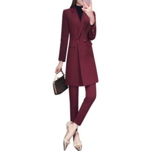 Professional suit female New High end double-breasted design Slim fashion temperament long paragraph small suit suit women