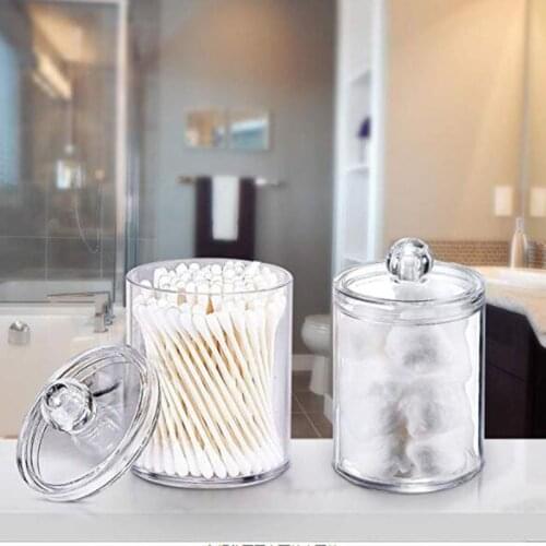 Transparent Storage Box Bathroom Organizer Round Plastic Food Jar Cosmetic Cotton Swab