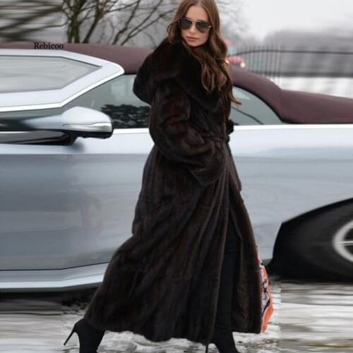 Luxury Womans Winter Hooded 120cm Long Eco-friendly Mink Fur Coat Girls Warm Popular Long-Sleeved High-Quality Blue Outerwear