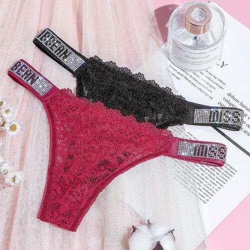 Sexy Women Panties Low Waist G-String Seamless Thongs Underwear Letter Rhinestones Thin Belt String Female Underpants Tangas