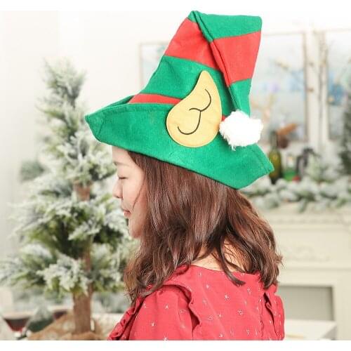Christmas hat decoration green delicate nonwoven 38x28cm elf cap childrens Christmas gifts 2020 New Year Christmas decoration