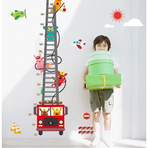 DIY Fire Engine Height Chart Kids Baby Room Decoration Wall Stickers Cartoon Car Height Ruler Poster Home Decor