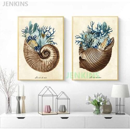 Modern Simplicity Abstract Retro Art Conch Seaweed Canvas Wall Art Nordic Decoration Home Living Room Decoration Jenkins