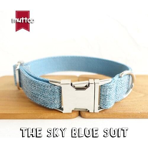MUTTCO adjustable pet collar for dog training comfortable puppy necklace THE SKY BLUE SUIT handmade dog collar 5 sizes UDC071