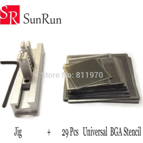 29pcs Universal Direct Heating BGA Stencils Templates + Reballing Jig For Chip Rework Repair Soldering Kit