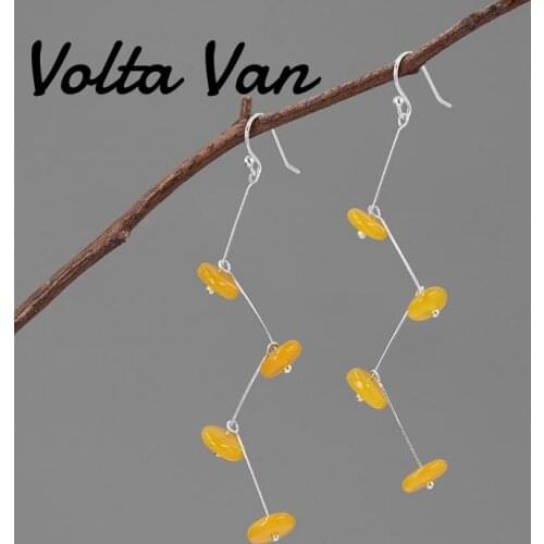 Volta Van 925 Sterling Silver Drop Earrings 2021 New Trendy Amber Turquoise Original Design Party Fine Jewelry Silver Earrings