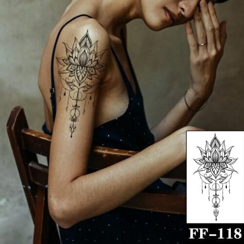 Temporary Tattoo Sticker Yoga Lotus Totem Fanhua Jewelry Necklace Tattoo Designs Sexy Girls Model Tattoos Arm Leg Black Stickers