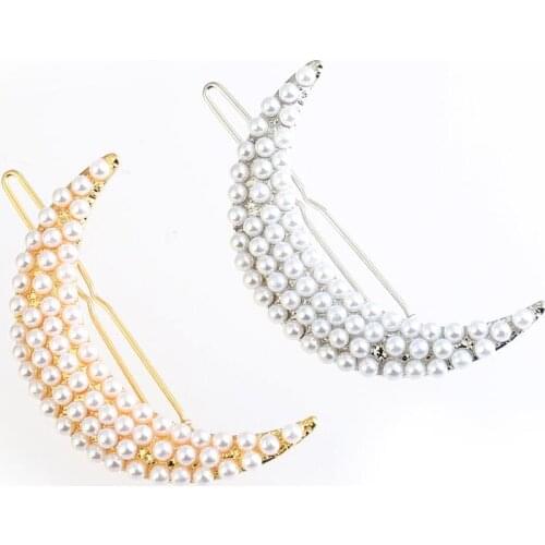 SMJEL Korean Pearl Moon Shape Hair Clip Pins Women Girl Wedding Hair Accessories Crystal Bowknot Geometric Clip in Hair Gifts