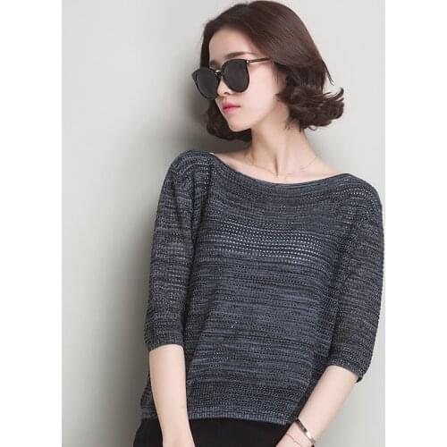 XJXKS 2021 spring and summer pullover knitwear female short paragraph hollow Exquisite workmanship thin section loose smock