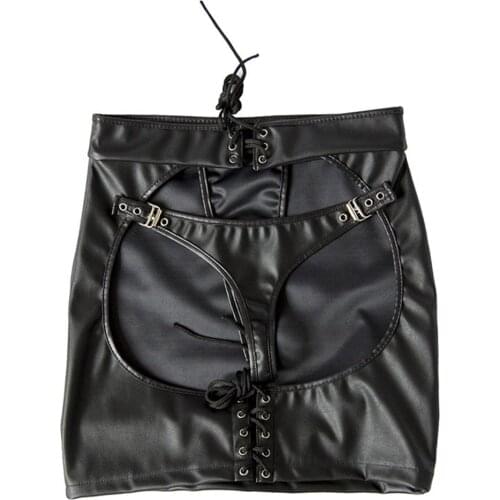 1pc Bondage Women Open Butt Faux Leather G-String Mini Skirt Adult Games Sex ToyAdult Sex Toy For Men Women Sex Shop