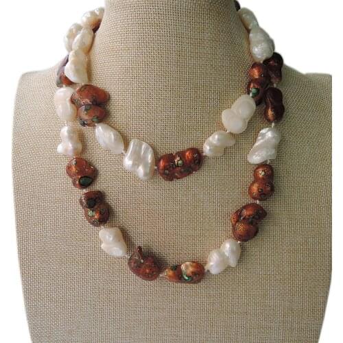 100% NATURE FRESHWATER PEARL LONG NECKLACE-90 cm necklace-big baroque shape