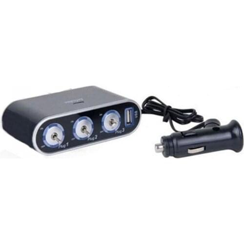 3 Way Triple Car Cigarette Lighter Socket Splitter LED Light Switch Car Cigarette Lighter