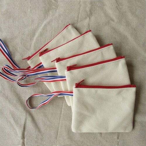 4 pcs White Color Canvas Small Fashion Economic personality gift Zipper Blank Coin Purses Pouches, DIY Craft Bags (Red Zipper)