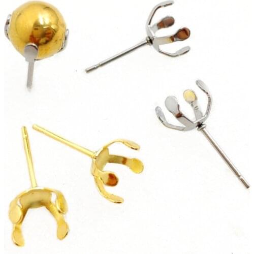 50pcs 4 Craw Gold Stainless Steel Earring Stud Ear Post Nails Flat Earring Pad Base Posts Diy Earring Jewelry Findings makings