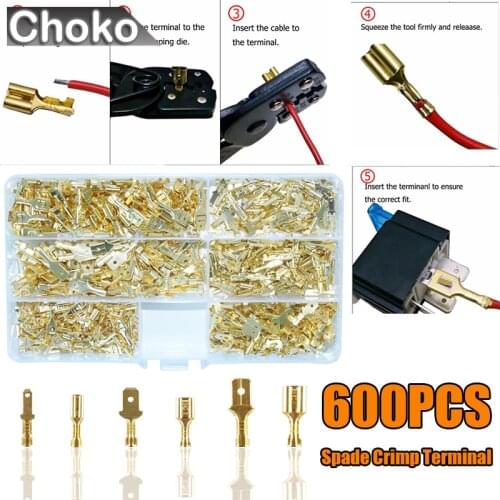 600Pcs 2.8/4.8/6.3mm Male Female Spade Connectors Wire Crimp Terminal Block with Insulating Sleeve Assortment Kit pins chains