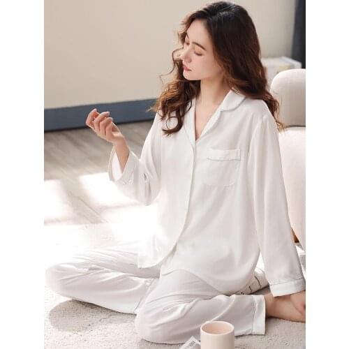 Satin Pajama Set Women Summer Solid White Elegant Pyjama Mujer Bedroom Sleepwear 2021 Soft PJ Nightwear Ice-Silk Pijama Femme