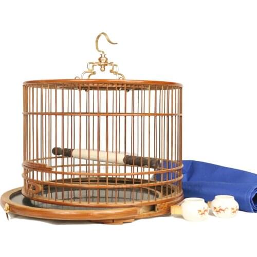 Bamboo Manual Birdcage Self Assembly Polishing Round Cage Bottom Drawer House Outdoor Hanging Decoration Parrot Cage Birdhouse