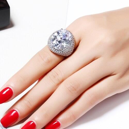 Big crystal rings for women with 3 big oval shape stones Blue/Green/White Sparkly Zirconia large ring for party Fashion jewelry