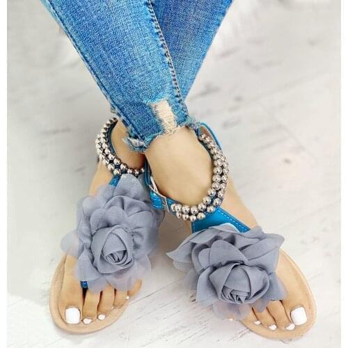 TELOTUNY Sandals 2021Summer New Women Flat String Bead Sandals Bohemian Style Flower Open Toe Buckle Strap Princess Shoes Sandal