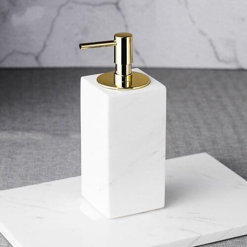 Marble Liquid Soap Dispenser Bathroom Shampoo Shower Gel Bottle Gold 304 SUS Press Type Head For KTV Beauty Salon Bath Hardware