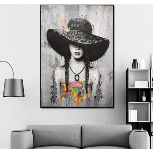 Graffiti Art Canvas Printings Beauty Girls Women Posters Canvas Painting Wall Art Pictures for Living Room Home Decor (No Frame)