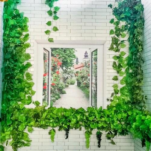 2M Artificial Ivy green Leaf Garland Plants Vine Fake Foliage Flowers Home Decor Plastic Artificial Flower Rattan string