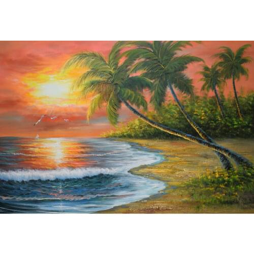 HandPainted Modern Beach Sea Wave Seascape Oil Painting on Canvas Palm Trees Beach Painting Wall Painting Picture for Room Decr