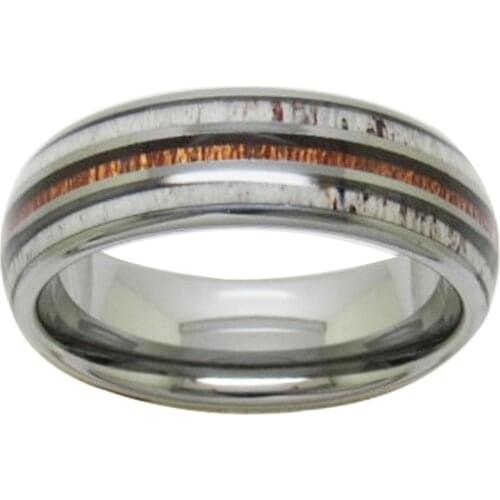 8mm Silver Tungsten Carbide Rings for Men Women Wedding Bands Whiskey Barrel Oak Wood Deer Antler Inlay Polished Drop SHIPPING