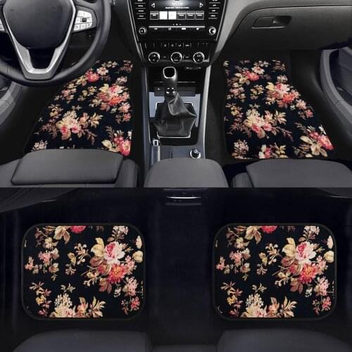 INSTANTARTS Fashion Floral Style Girly Car Accessories Interior Floor Mats for Women Flower Set of 4 Durable Anti-slip Carpets