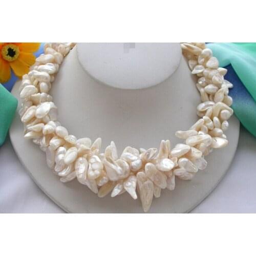 Beautiful 4row 20" 18mm baroque white Freshwater cultured pearl NECKLACE