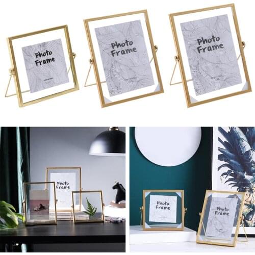 Square Glass Picture Frame Collection Golden Thin Metal Floating Photo Frame for