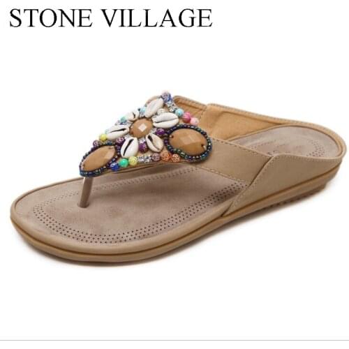 Summer shoes Bohemia Casual shoes string bead Flip Flops Flat Summer Women Shoes Outdoor Beach Slipper Women Slippers