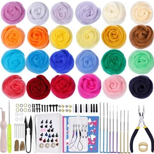 LMDZ Needle Felting Kits with 24 Colors Wool Roving Yarn Felting Fabric Materials Spinning Needlework Handcraft Accessories