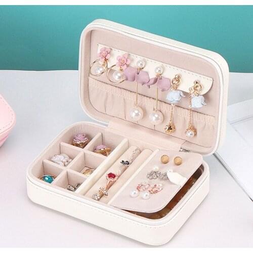 Women Girls Multi-function Simple PU Leather Box Protable Earrings Ring Necklace Storage Case Jewellery Ornaments Organizer