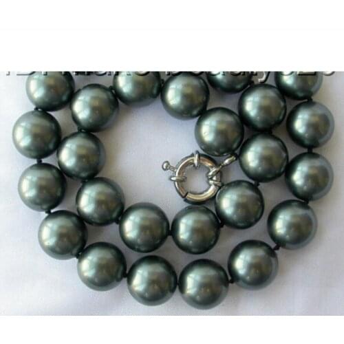 Fashion jewelry Free Shipping stunning big 14mm round Tahiti black south sea shell pearl necklace AAA style Fine Noble real Nat