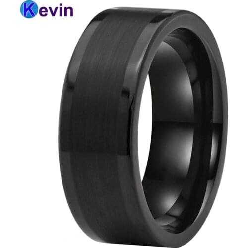 Mens Tungsten Wedding Bands 8MM Matte Brushed Finish Polished Edges Comfort Fit